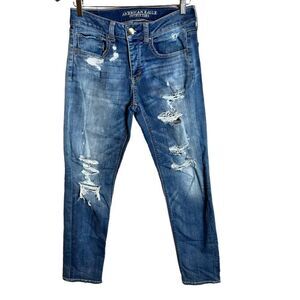 American Eagle tom girl jeans size 4 button fly medium acid wash